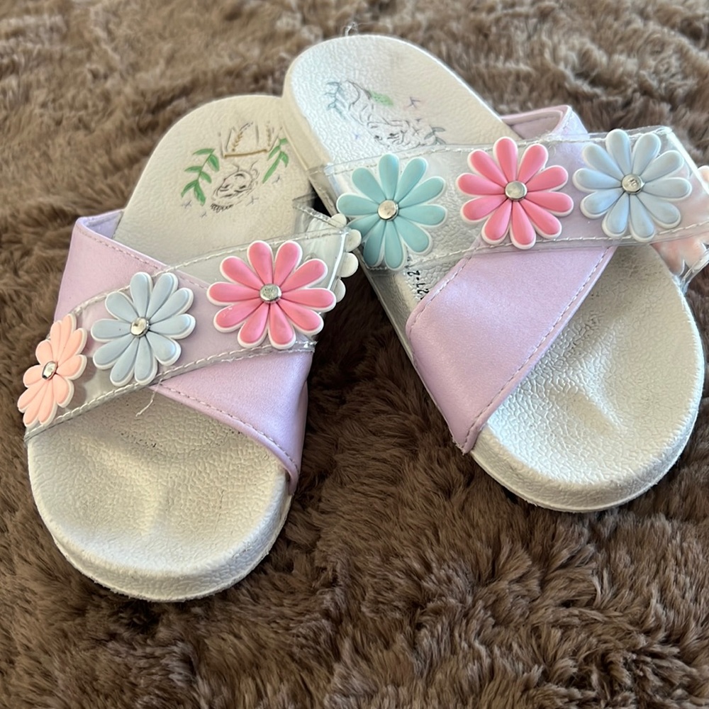 DISNEY PRINCESS FLORAL STRAP SLIDE SANDALS SIZE 9/10 TODDLER
